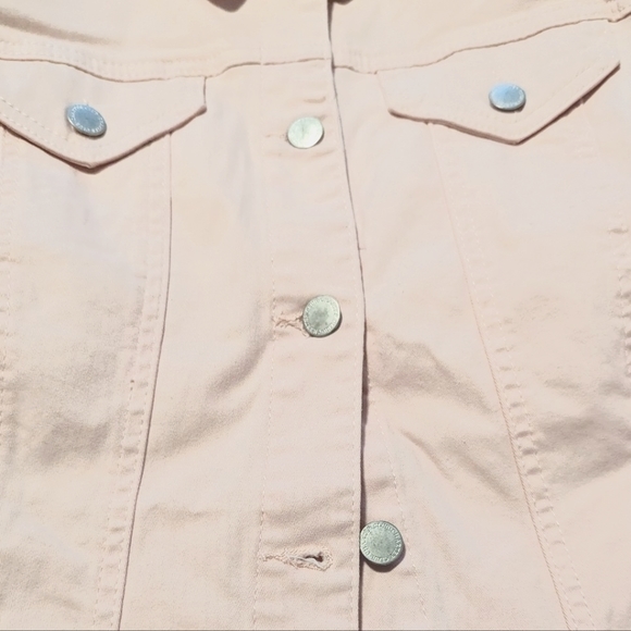Pink colored jean jacket size petite large. - Picture 3 of 6